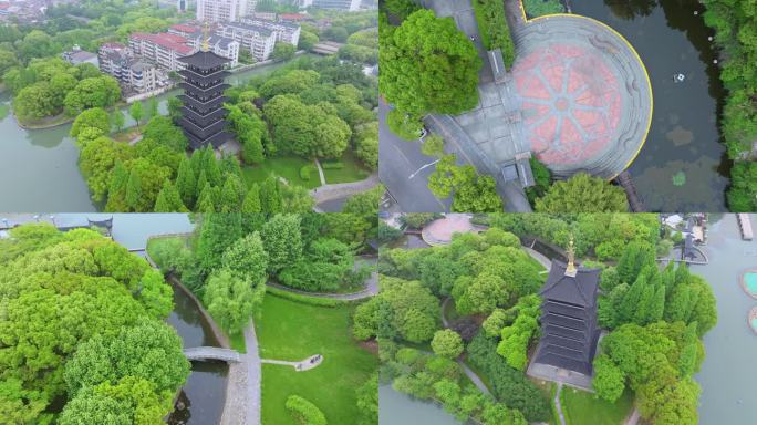 江南春天苏州吴江垂虹景区与垂虹桥风景航拍