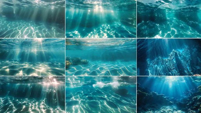 唯美的海底阳光和海底水下潜水镜头拍摄素材