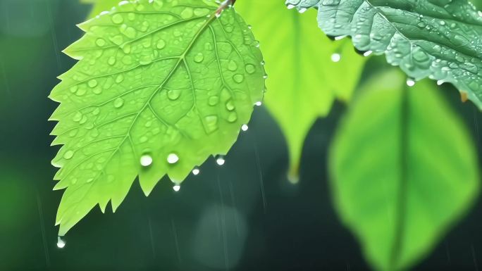 下雨意境树叶水滴