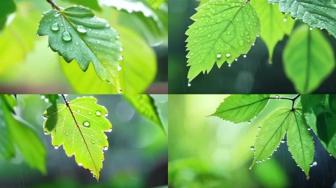 下雨意境树叶水滴