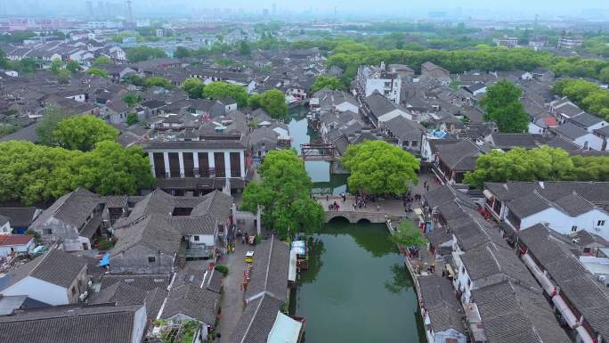 春天苏州吴中江南水乡同里古镇风景航拍