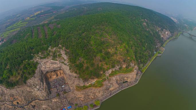 航拍洛阳龙门石窟景区720全景