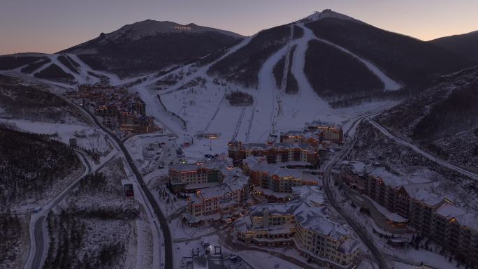 日落夕阳航拍崇礼太舞滑雪场