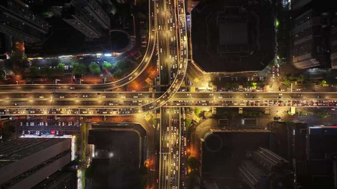武汉城市高架桥夜景交通车流航拍