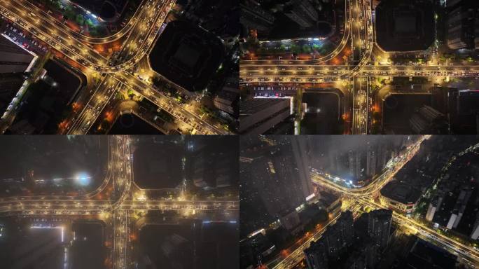武汉城市高架桥夜景交通车流航拍