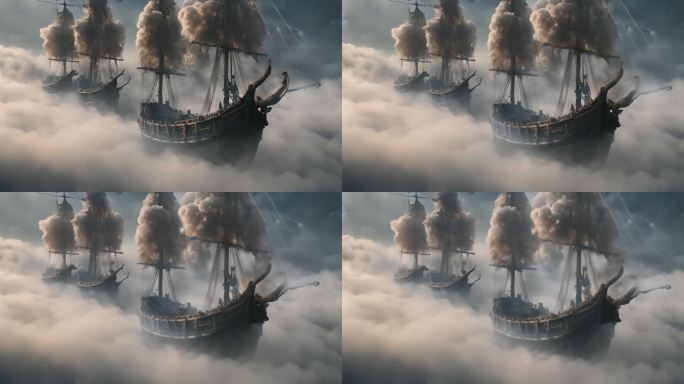 海上船只云海概念古代帆船