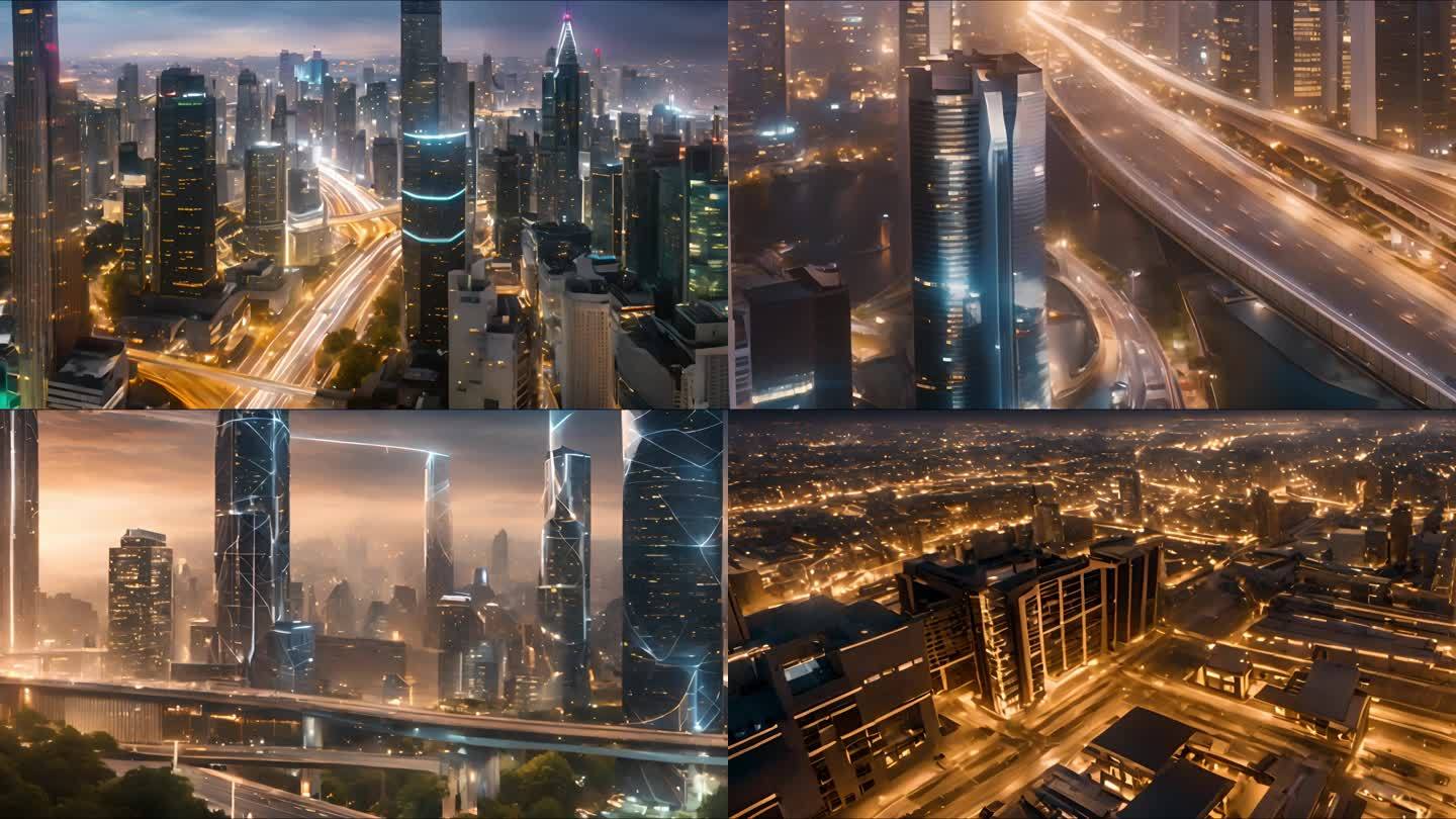 延时夜景未来城市科幻数字