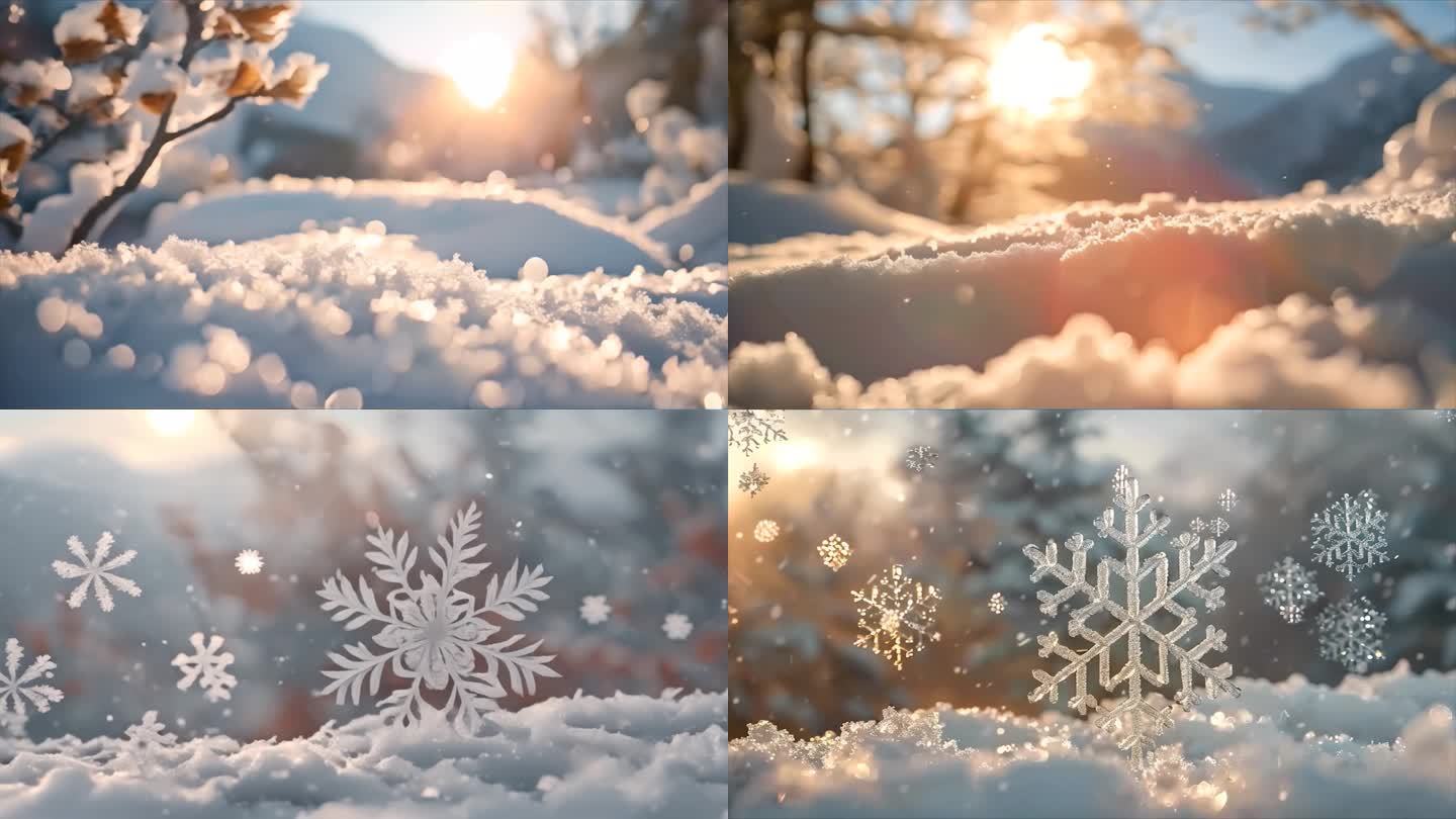 冬天雪花雪景下雪天冰晶雪花特写空镜头唯美