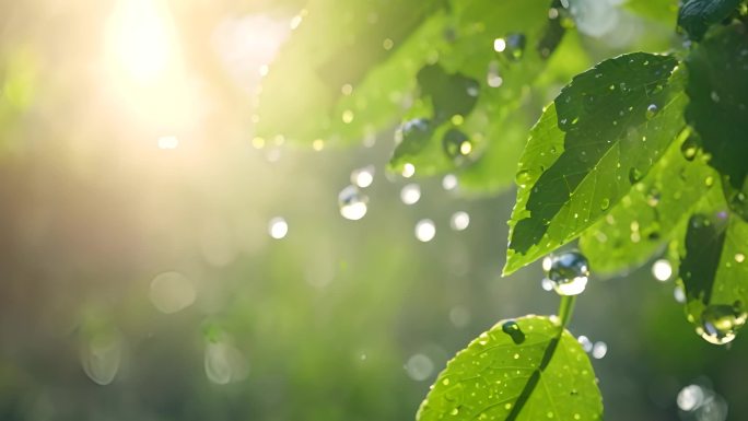 水滴 叶片 绿色 大自然 植物  阳光