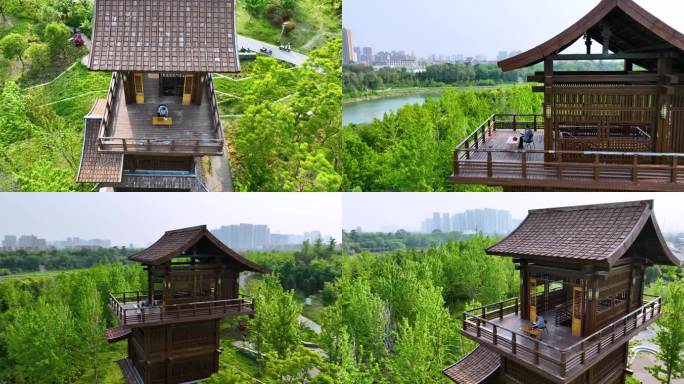 郑州西流湖公园北园-观景塔喝茶读书航拍2