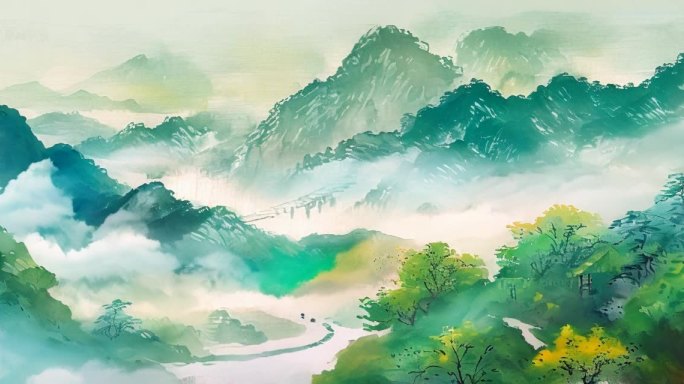 手绘水彩中国意境风景