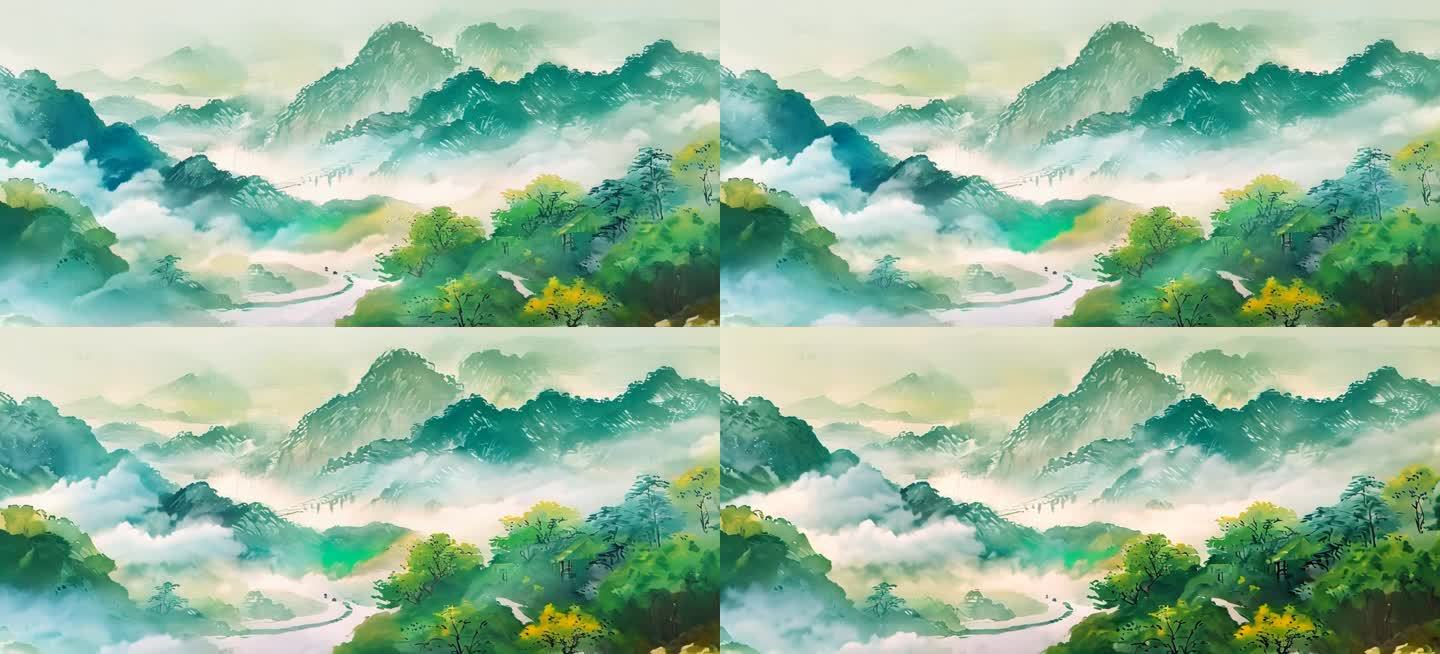手绘水彩中国意境风景