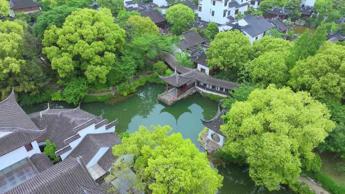 烟雨江南古典园林苏州静思园春天风景航拍