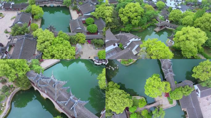 烟雨江南古典园林苏州静思园春天风景航拍