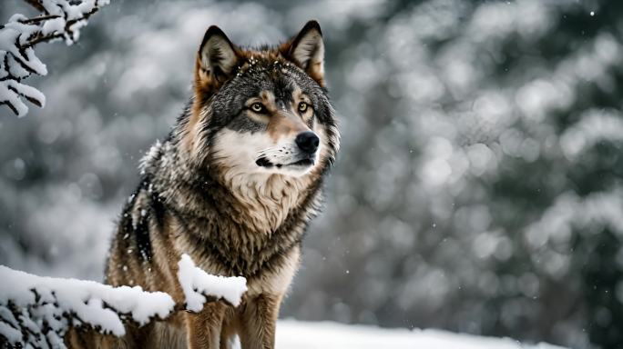 大雪中的灰狼