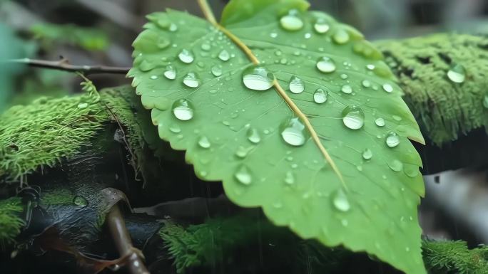 下雨意境树叶水滴