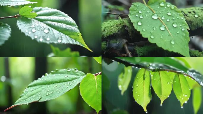 下雨意境树叶水滴