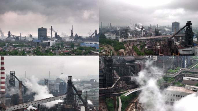 4K重工业钢铁厂航拍工业生产排放