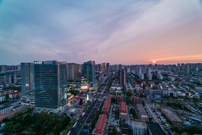 唐山城市落日晚霞夜景