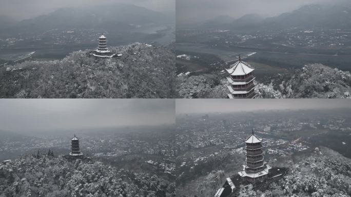 成都都江堰玉垒阁雪景航拍御三4K2