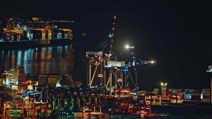 盐田港夜景港口货运码头贸易物流C0114