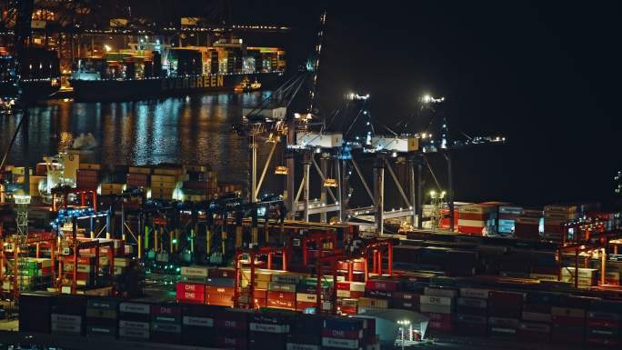 盐田港夜景港口货运码头贸易物流C0126