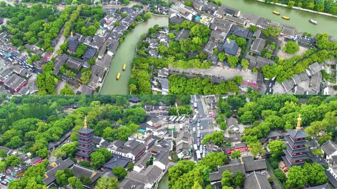 江苏苏州市姑苏区寒山寺风景风光航拍江南水