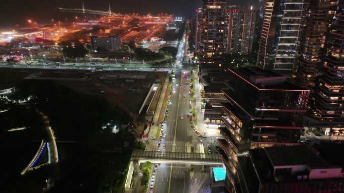 深圳南山区夜晚夜景航拍车流交通科苑南路广