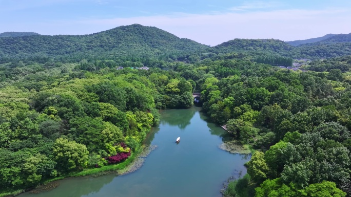 山清水秀杭州西湖乌龟潭航拍全景