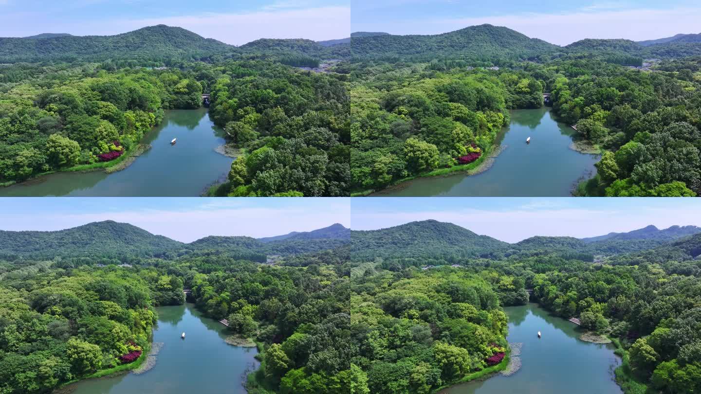 山清水秀杭州西湖乌龟潭航拍全景