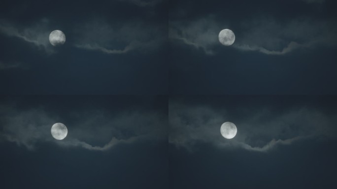 实拍晚上云层遮挡月亮的诗意电影镜头