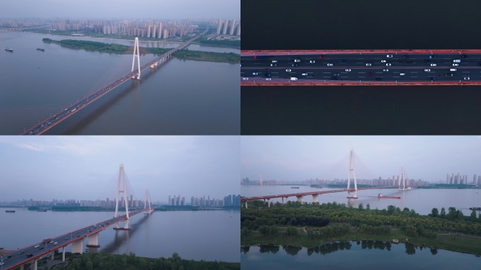 航拍武汉天兴洲大桥