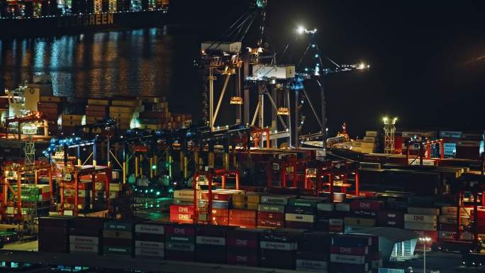 盐田港夜景港口货运码头贸易物流C0117