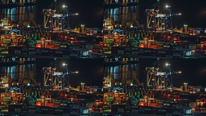 盐田港夜景港口货运码头贸易物流C0117