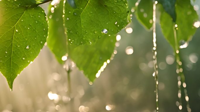 水滴 叶片 绿色 大自然 植物  阳光