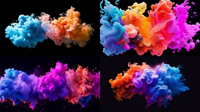 创意炫彩抽象动画，彩色丙烯颜料水下碰撞