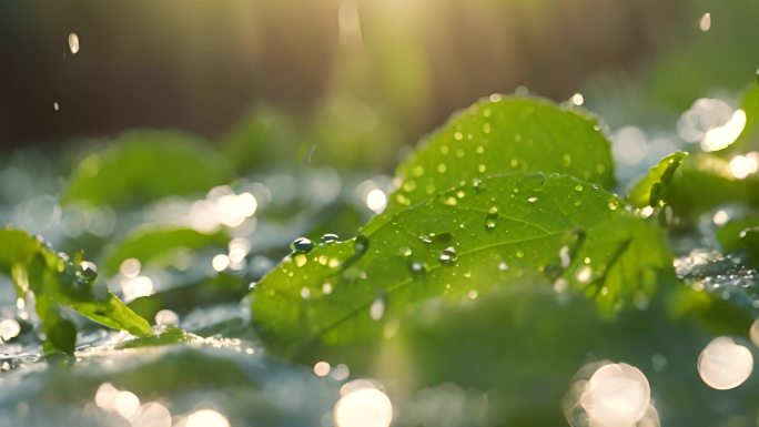 水滴 叶片 绿色 大自然 植物