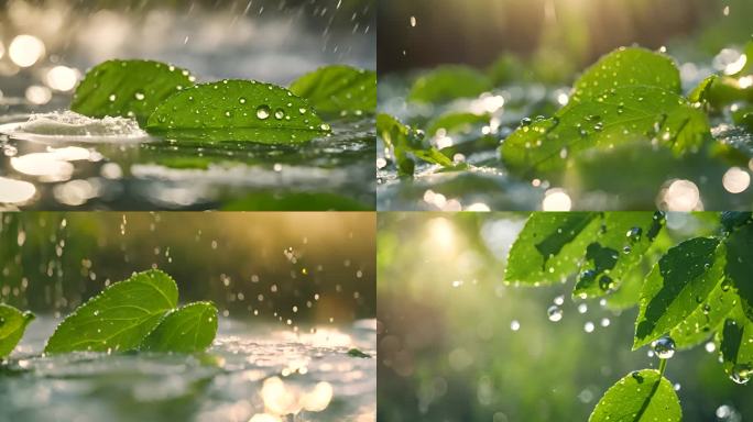 水滴 叶片 绿色 大自然 植物