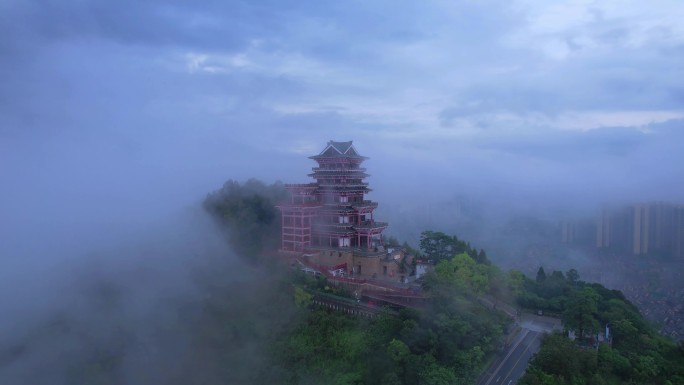 佛山里水展旗楼云海