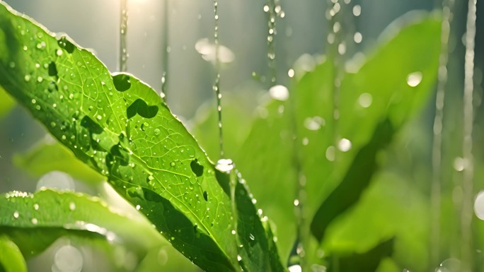 水滴 叶片 绿色 大自然 植物  阳光