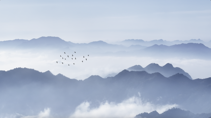 中国风山川飞鸟写意