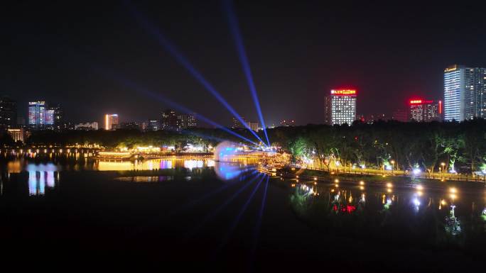 九江南湖和中广场夜景航拍视频