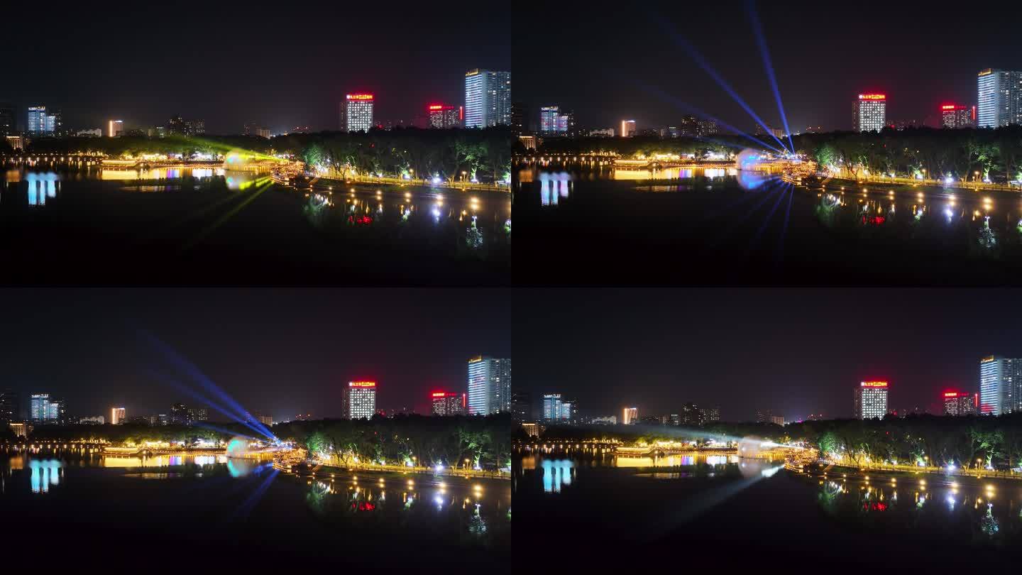 九江南湖和中广场夜景航拍视频