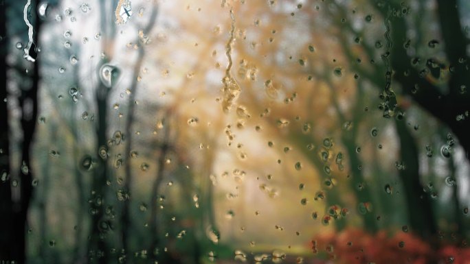 下雨雨滴滑落玻璃意境效果