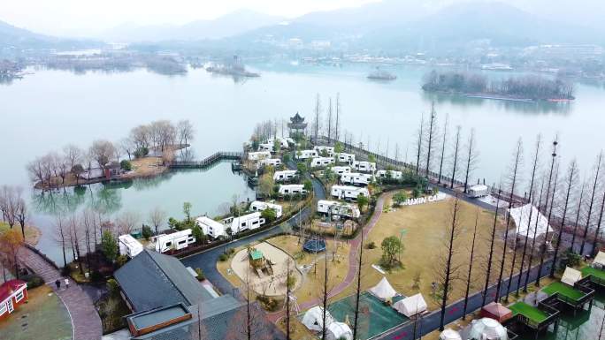 湘湖水街冬天 山水 湖水 村落 湖面倒影