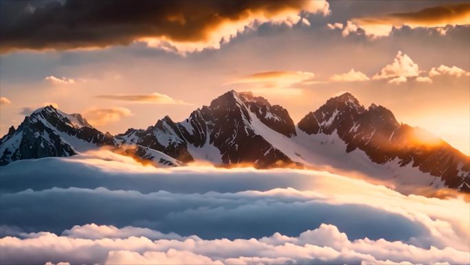 日出雪山山峰山脉云海唯美风景风光ai素材