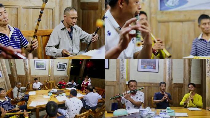 南音笛子琵琶洞箫乡村老人集体演奏