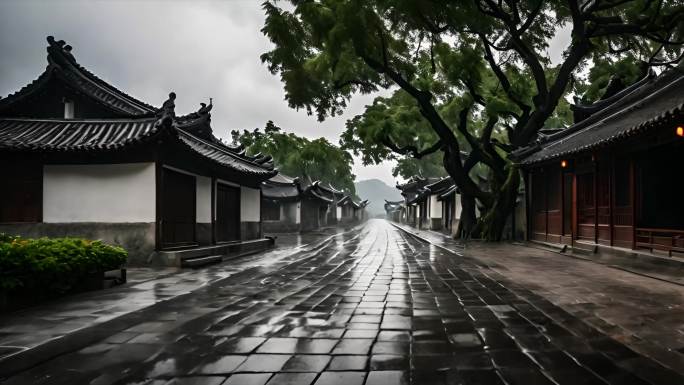 【4k】徽派建筑雨中小巷