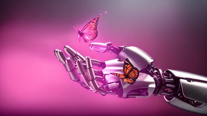 概念机器人手上的蝴蝶