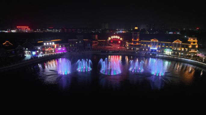 航拍 夜景 音乐喷泉